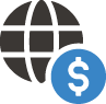 Black and blue icon of the world and the dollar sign
