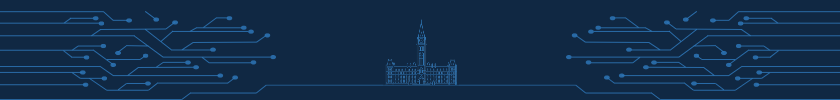 Dark blue banner with cyber graphics overlayed and an oiutline of the canadian parliament