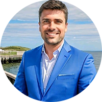 Business men wearing a blue suit and light blue button up