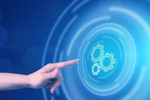 graphic image of a person touch cog wheels