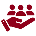 Garnet icon of a hand holding three people
