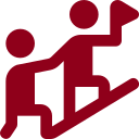 Garnet icon of two individuals climbing stairs